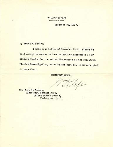 Pismo koje je potpisao U. M. H. Taft