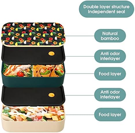 Toucan i hibiscus bento kutija za ručak za ručak nepropusna je bento kutija spremnika za hranu s 2 odjeljka za izletnicu izleta