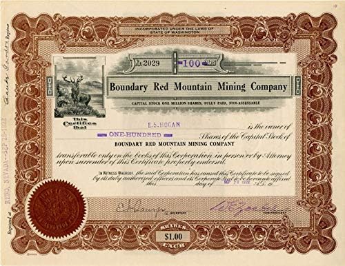 Boundary Red Mountain Mining Co. - Potvrda o razmjeni