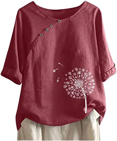 Majice kratkih rukava 1/2 za tinejdžerice bluze širokog kroja s cvjetnim uzorkom maslačka košulje s vratom čamca lanene košulje od