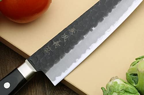 Yoshihiro Kurouchi Super Blue Steel od nehrđajućeg nehrđajućeg Santoku višenamjenskog kuhara Knife & Saya, crna ručka Pakkawood)