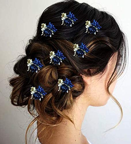 + Ženske kopče za kosu za djevojčice, kopče za kosu, punđe za kosu, frizure, umjetno cvijeće, Dodaci za vjenčanje, mladenka, plava
