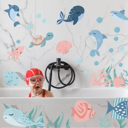 Uklonjive slatke naljepnice za zidove oceanskih životinja za dječju spavaću sobu, dječju igraonicu, dekor zidova kupaonice