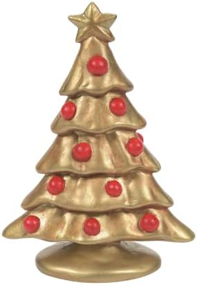 Odjel 56 Pribor za seoske kolekcije Zlatna božićna figurica stabala, 3,5 inča, zlato i crvena
