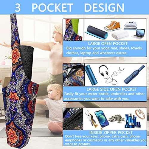 Torba za joga prostirke s 3 džepa, nosač vrećice za platnenu jogu s velikim džepom i džepom s patentnim zatvaračem za žene ili muškarce,