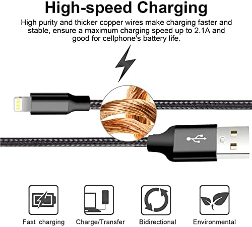 punjač cugunu za iPhone, 5 komada, 3/3/6/6/10 metara, Apple certified MFi USB kabel Lightning, najlon, pleteni kabel za brzo punjenje,