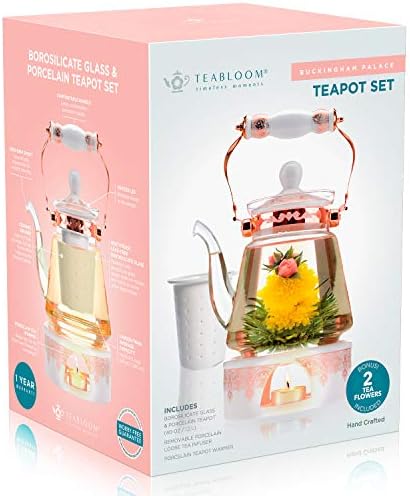 Poklon Set za čaj od stakla & pojačalo; stakleni čajnik, porculanski poklopac, grijač za čaj, rastresiti čaj, 2 cvijeta izvrsnog čaja