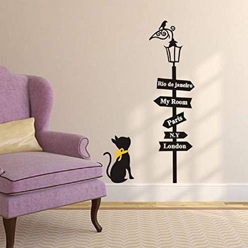 Serija mačka koja gleda uličnu svjetiljku uklonjive Zidne naljepnice od vinila, 33 inča 19 inča, crno-žuta za dnevni boravak, spavaću