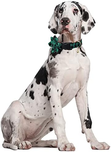 Božićni ogrlica za pse klasična karirana podesiva s slatkim cvijetom kravata i zvona