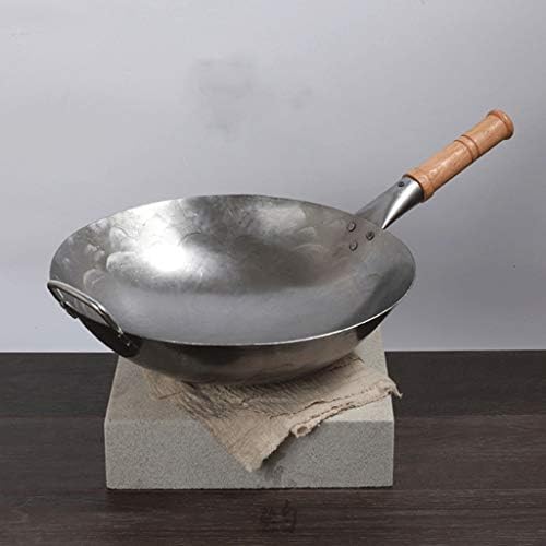 5-tradicionalni ručno kovani VOK od ugljičnog čelika bez premaza s drvenom i čeličnom pomoćnom ručkom od 34 cm