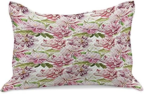 Ambasonne Botanički pleteni prekrivač jastuka, prirodna tema Realistični motivi cvijeća Peonies and Lise Slike cvjetna umjetnost, standardni