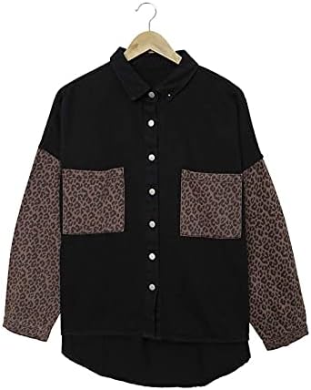 Zimske bluze žene s dugim rukavima na koledžu trendu geparda s džepovima Orcoat Fit Jean Laver udobno