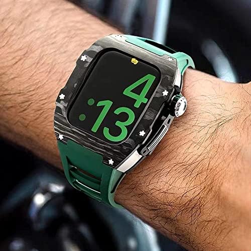 Kanuz luksuzni remen kućište od karbonskih vlakana za Apple Watch 8 7 45 mm poklopca poklopca fluorine gumeni mod komplet za IWatch