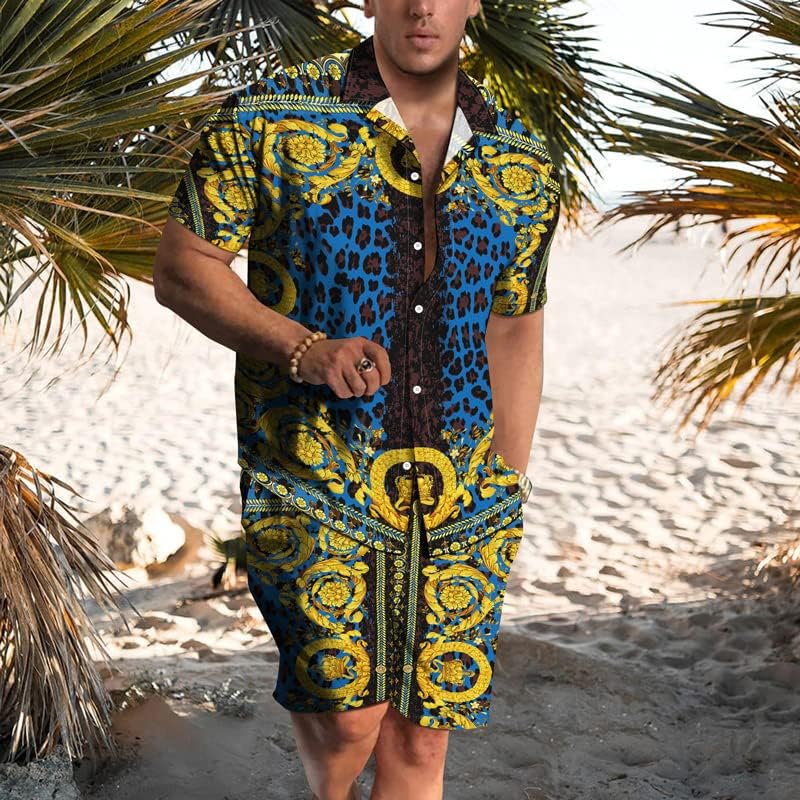 Set košulja i kratkih hlača za plažu: muška odjeća od 2 komada u stilu havajskog Festivala cvijeća