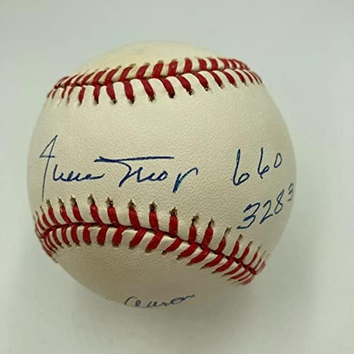 Willie Mays 660 HR 3283 Hits & Hank Aaron 755 HR 3771 Hitovi potpisani bejzbol JSA - Autografirani bejzbols