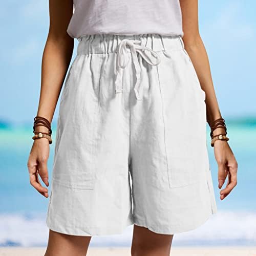 Lmsxct ženske ležerne pamučne elastične lanene kratke hlače labave udobne bermudske kratke hlače ljetne kratke hlače s džepom