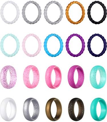 20 komada silikonskog vjenčanog prstena za žene, tanki silikonski prsten koji se može izgraditi, široki sjajni gumeni vjenčani prstenovi