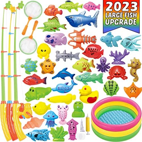 Ugodna magnetska ribolovna igračka igra set za djecu s vodom kade za dječji bazen zabava s mrežom štapova, plastična plutajuća riba