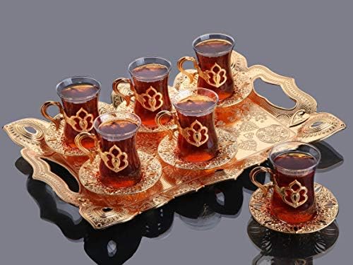 Lamodahome Turski arapski čajne čaše Set od 6 sa držačima zlata i tanjura s ladicom za posluživanje - Fancy Vintage ručno izrađeni