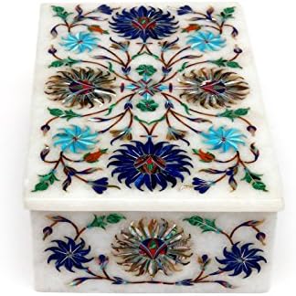 Pravokutna kutija za nakit od bijelog mramora s umetkom