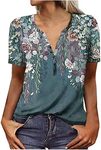 Bluza s uzorkom majica za Tinejdžerke jesensko-ljetna odjeća kratkih rukava modna pamučna ležerna bluza s izrezom u obliku slova u