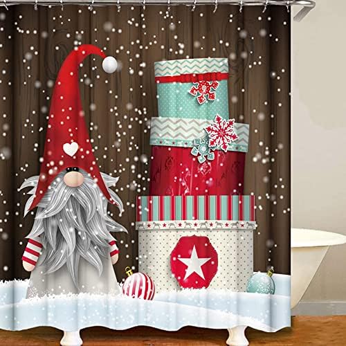APQDW Gnome božićna zavjesa za tuširanje za kupaonicu, rustikalna zavjesa za tuširanje božićne seoske kuće, vintage božićna zavjesa